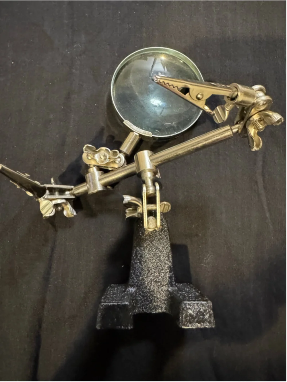 Vintage Unbranded Arts & Crafts Helping Hands Magnifier Tool Silver Black